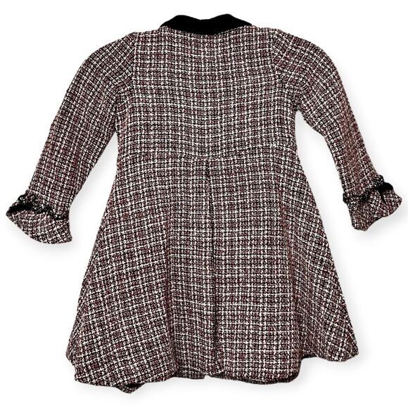 Nannette Kids Red Black Tweed Button Christmas Dress Coat w/ Velvet Collar Sz 5 - Picture 9 of 11